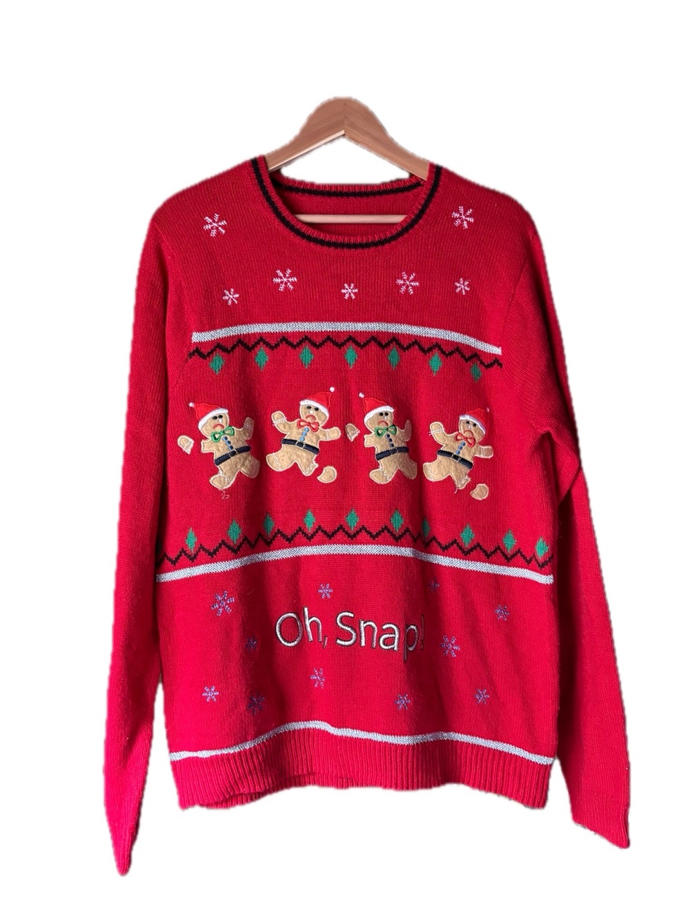 Jolly Sweaters Ugly Christmas Sweater L Red Oh Snap Gingerbread Man Tacky Funny